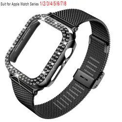 Elegant Milanese Loop Strap with Slim Protective Case for Series 8 7 45MM (Black)