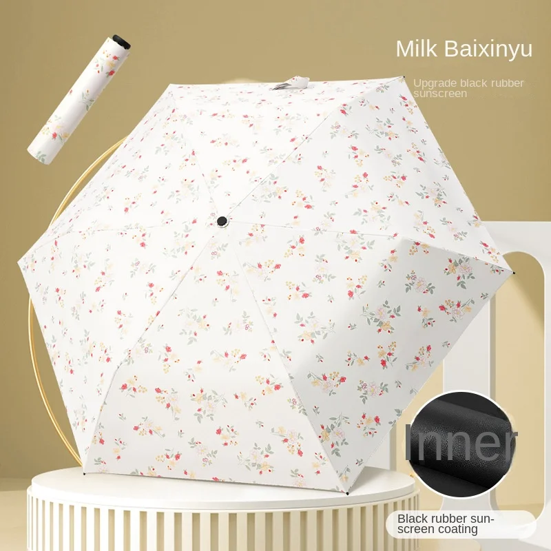 Ultra-light Umbrella Three-fold Feather Compact Portable Wind-resistant Vinyl Rain or Shine Sun Umbrella