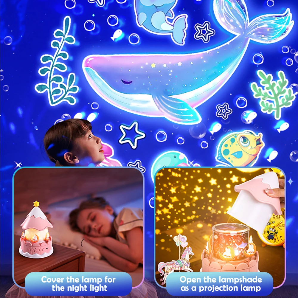 Projector Night Light for Kids Room Decor 21 Films Kawaii Ocean