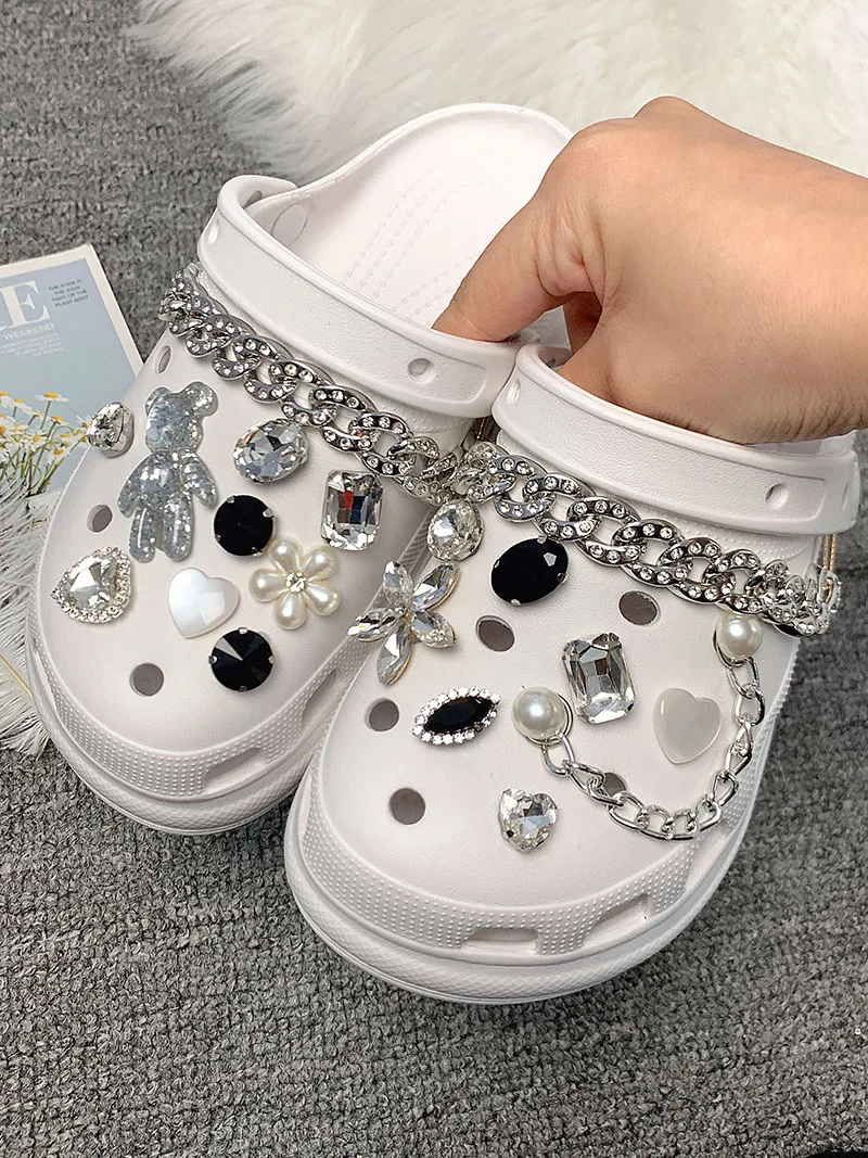 

Croc подвески для обуви DIY Съемный кристалл медведь пять листьев цветок набор Сандалии Тапочки аксессуары персонализированное украшение искусственные подарки