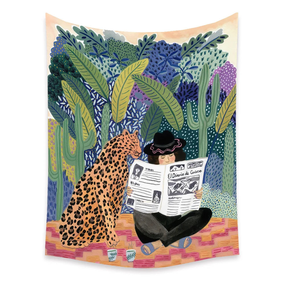 Animal series design Nordic INS hanging tapestry background cloth Boho Decor Wall Cloth tapestry jungle tiger girl