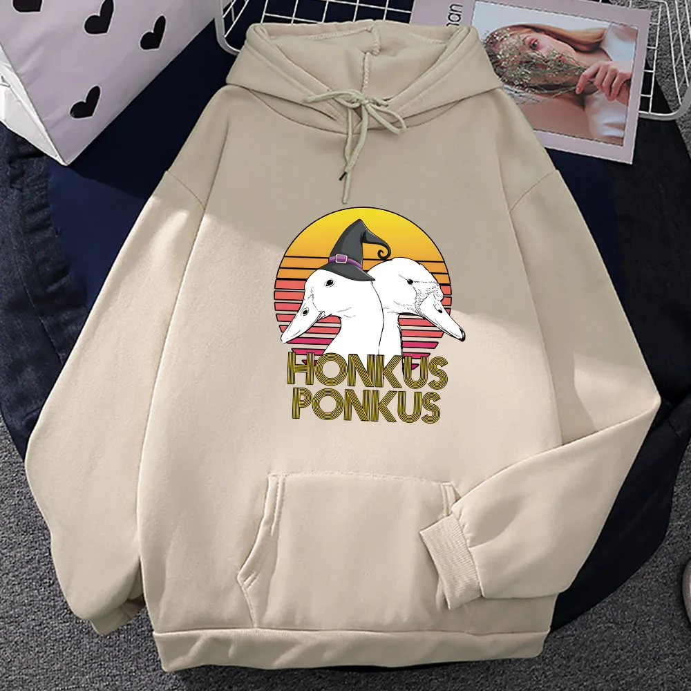 

Honkus Ponkus Goose Printing Pullovers Vintage Casual Hooded Sweatshirts Men/women Long Sleeve Hoodies Autumn Fleece Clothes