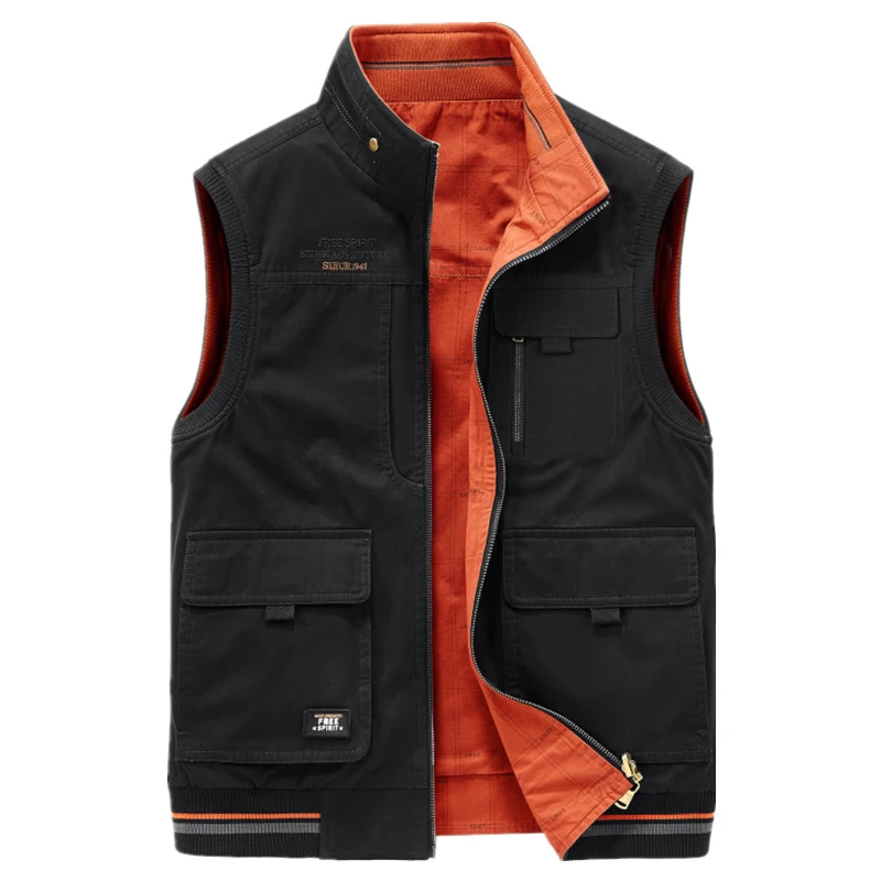 Autumn Winter Men's Cotton Vests Men Multi-pocket Fishing Waistcoat Men Double-sided Military Sleevesless Jackets Plus size 8XL 2