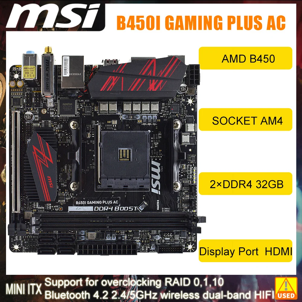 Msi b450i gaming plus ac amd b450 soquete am4 placamãe ddr4 sata iii m