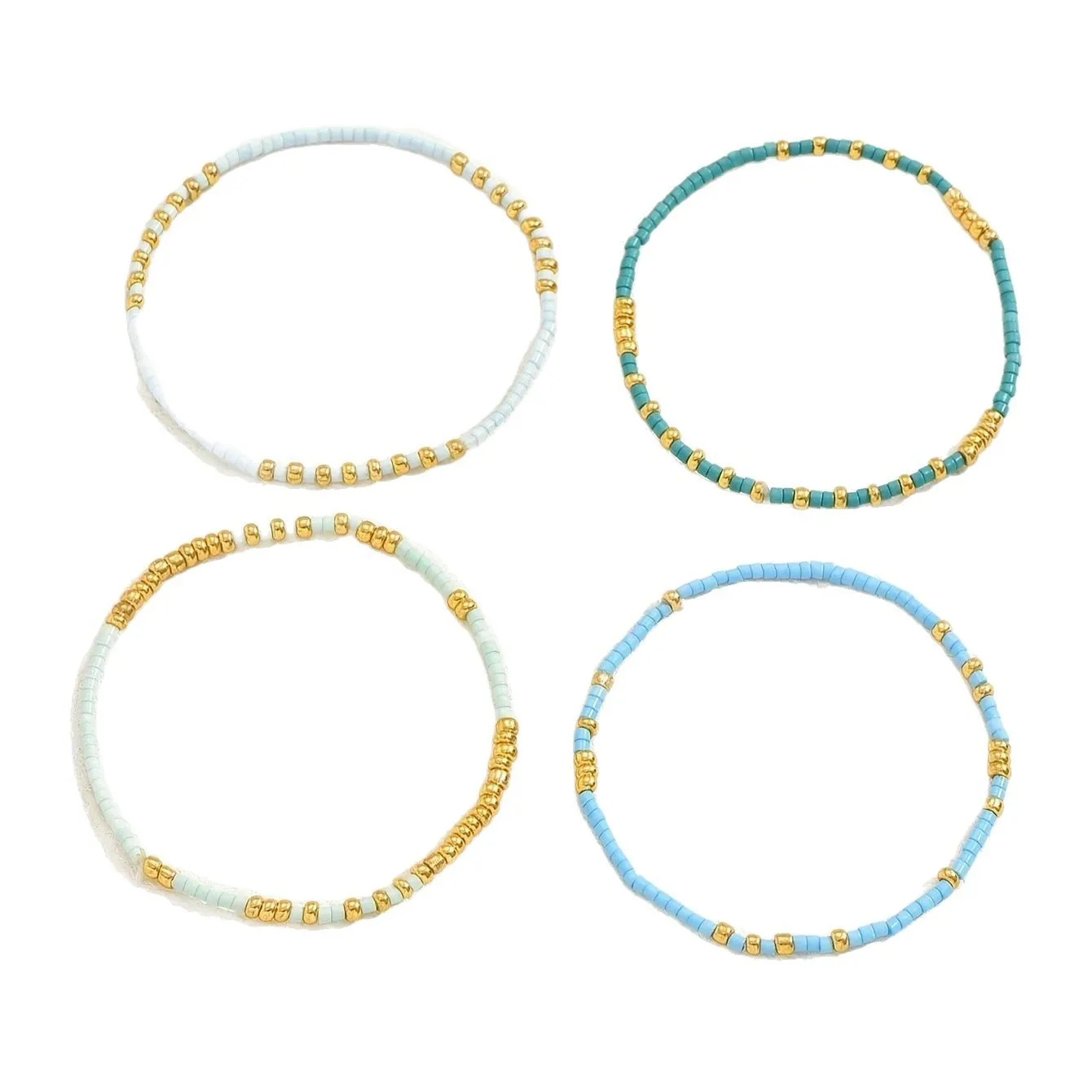 Glass Bracelet Set 4 PCS Fashion Bohemian Style Colorful Seedbeads Bracelet Trendy Beach Vacation Style Jewelry