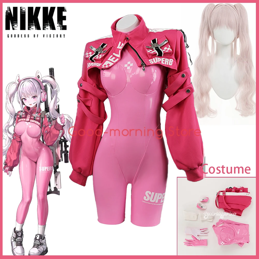 

Game Nikke Alice Cosplay Costume Sexy Pink Bodysuit Costume Jacke and Wig Suit For The Halloween party Cosplay Alice Role play