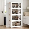4 Tier Plastic Storage Containers with Doors & Wheels Foldable Organization Folding Storage Boxes for Living Room Bedroom Office 1
