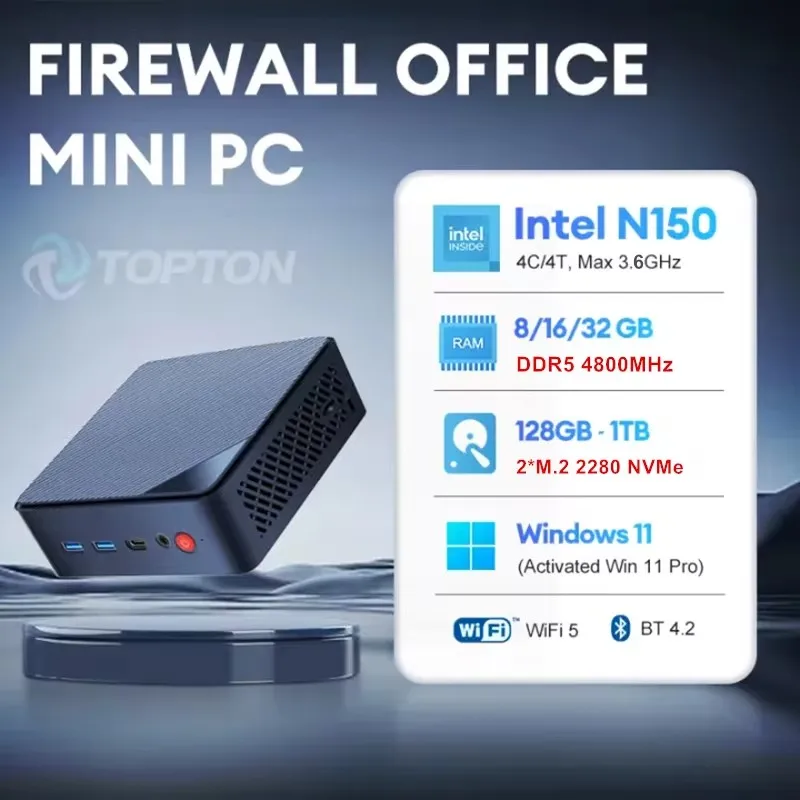 ToptonオフィスファイアウォールミニPC Intel N150 2*2.5G LAN i226 2