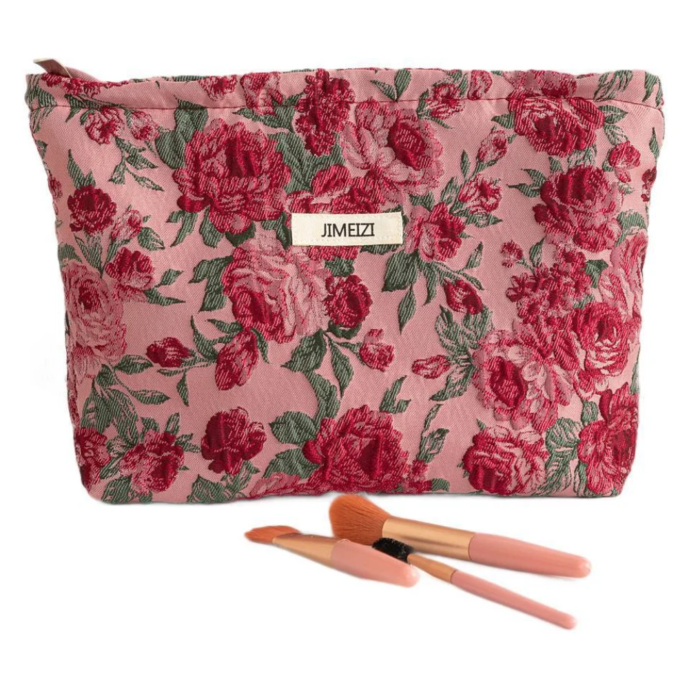 1pc Vintage Red Rose Makeup Bag Rose Pattern Makeup Bag Makeup Storage Bag Cute Daily Washing Bag Travel Organizer
