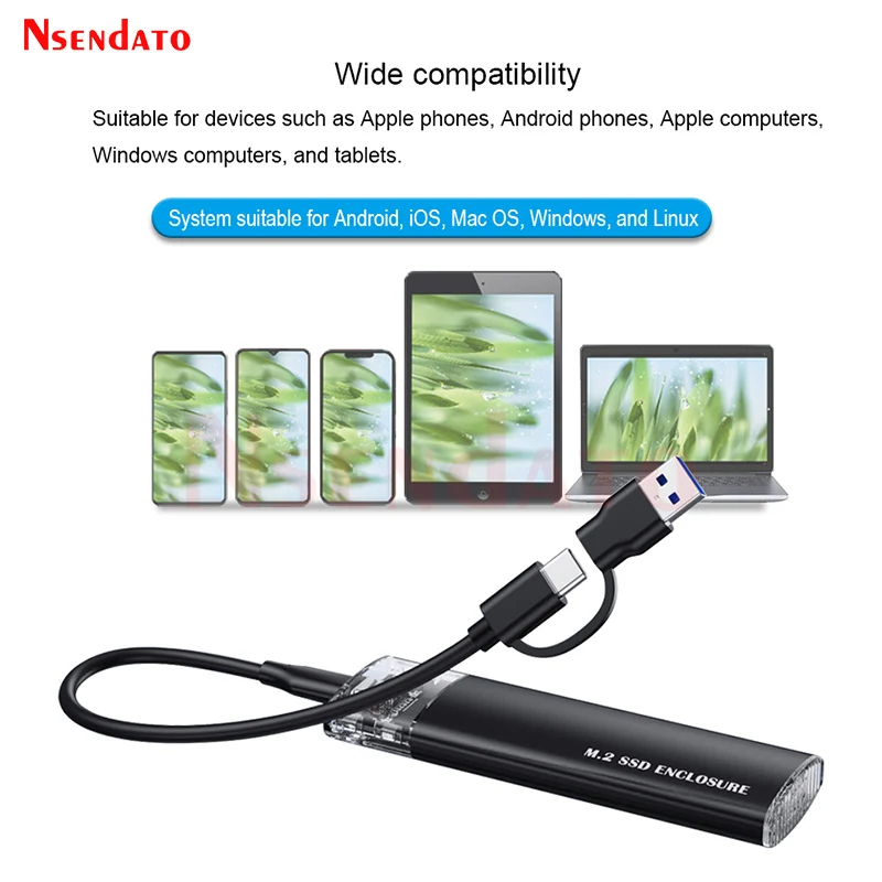 M.2 2280 2260 2242 SSD NVME PCIe NGFF SATA Dual Protocol USB Type C PCI-E M2 SSD External Enclosure Hard Disk Box For M/B+M Key