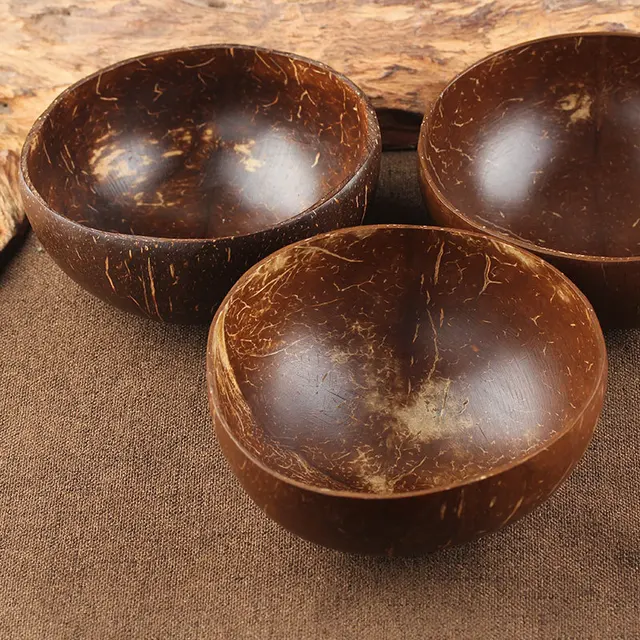 Natural coconut bowl set handmade coconut shell tableware Decorative decoration wood spoon dessert fruit salad rice Ramen bowl 5