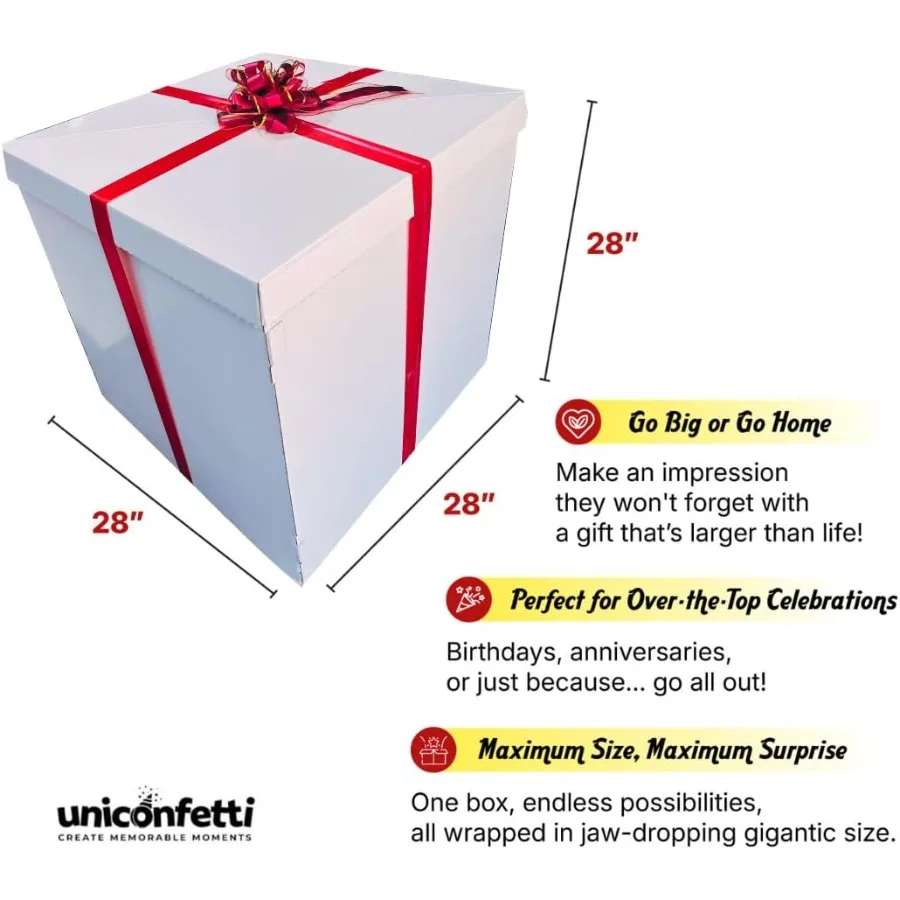 Extra Large Gift Box 28x28x28 InchesGiant Jumbo White Gift Boxes with Lid Perfect for Large Gifts Birthday Surprises Special Oc