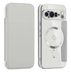 Enhanced Wireless Charging Magnetic Wallet Case with Card Slots and Anti - Fall Leather Design for Google Pixel 10 (Light Gray)