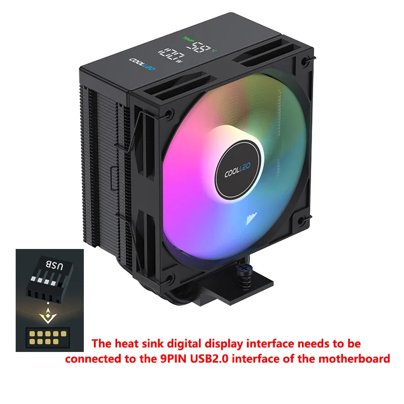 CPU Cooling Fan 4 Heat Pipes Digital Display TDP 200W for LGA1700 AM4 AM5