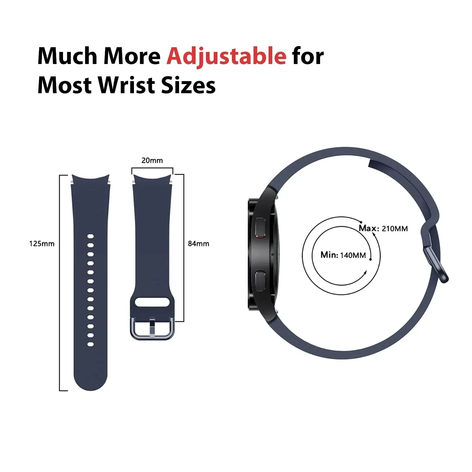 Sport Silicone Strap Band - No Gap Design, 20mm Bracelet