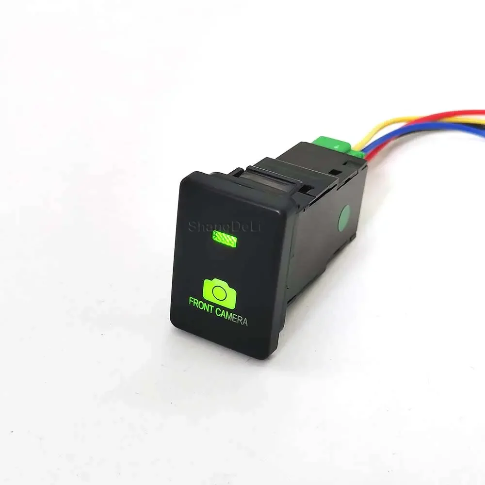 자동차 12V 녹색 LED 라이트 전면 카메라 푸시 버튼 스위치 개조 스위치 액세서리, 도요타 캠리 프리우스 코롤라 프라도 RAV4