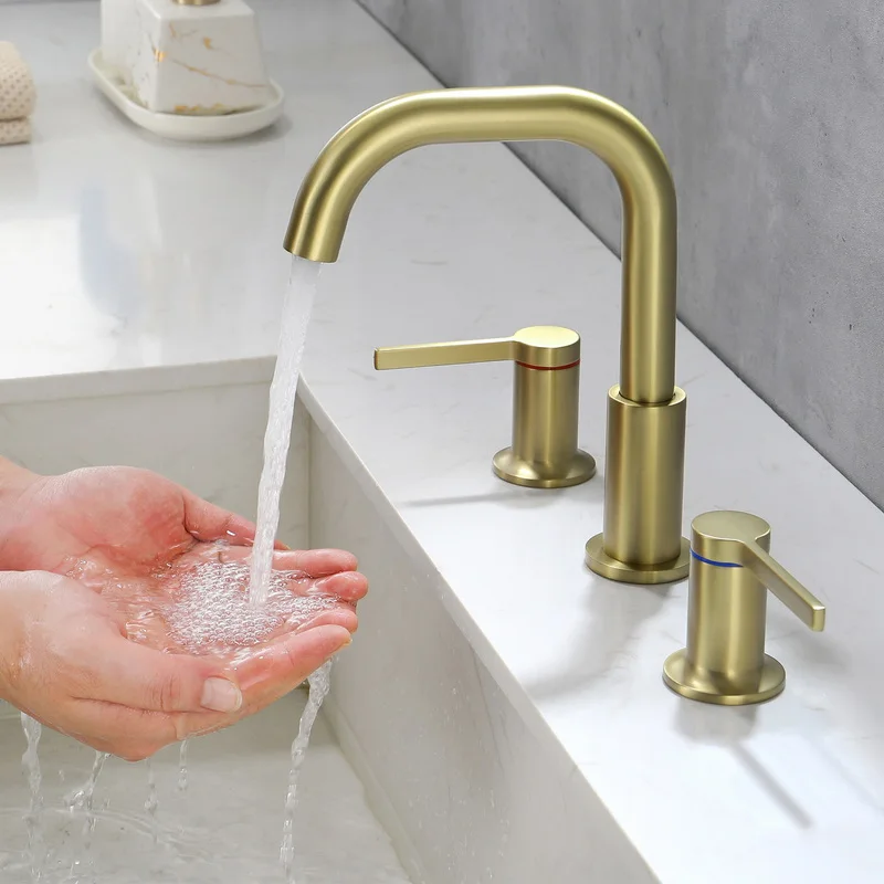 

Good Quality Brass Bathroom sink faucet 3 Hole 2 Handle Basin mixer Tap Cold hot water Copper Bath faucet Luxury Popular design
