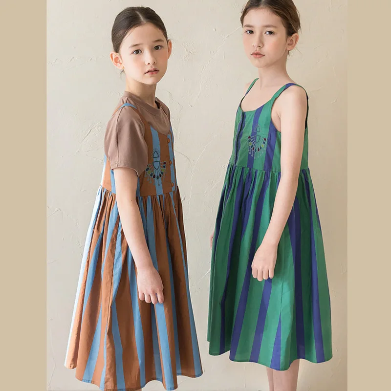 

Teens Girl Cothing Size 12 14 Dress Summer Cotton Sundress Flower Embroidery Sweet Casual Holiday Long Dress