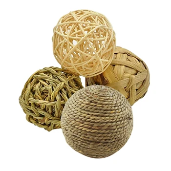 4PCS Pet Chew Toy Natural Grass Ball For Rabbit Hamster Guinea Pig For Tooth Cleaning Supplies Interactive Small Pet Toys 1