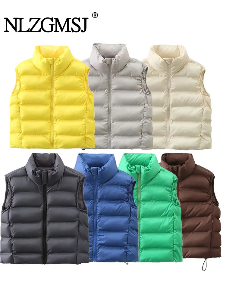 

Nlzgmsj TRAF 2023 Autumn Winter Women Simplicity Stand Neck Zip Vest Solid Color Casual Sleeveless Warm Waistcoat