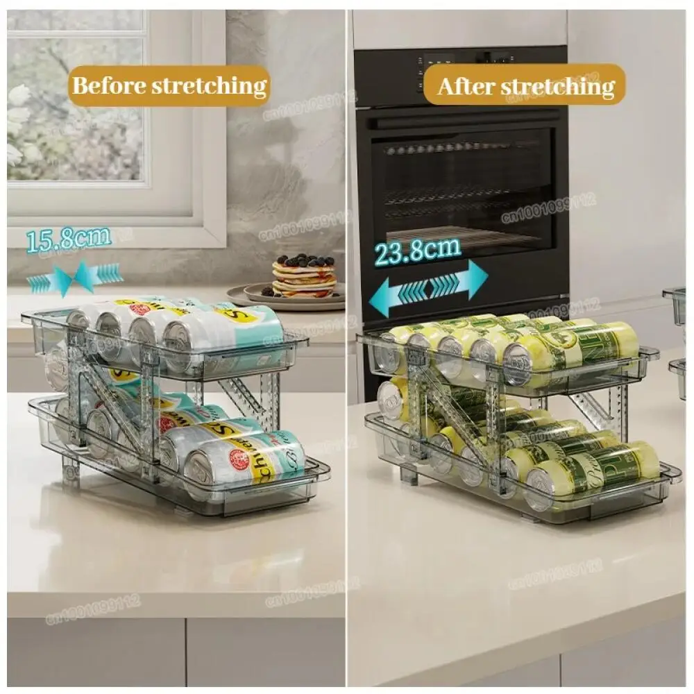 2 Layer Expandable Storage Box Refrigerator Beverage Can Organizer Automatic Rolling Beer Dispenser 6