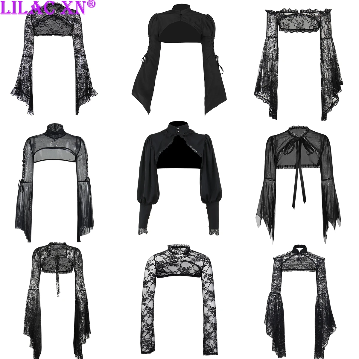 Gothic Sexy Lace Mesh Flared Long Sleeve Smock Y2K Vintage Black See Through Cover-ups T-Shirts Grunge Summer Women Streetwear rockmore goth lace patchwork crop top women y2k dark academic t shirt retro black long sleeve basic tee shirts fairycore grunge