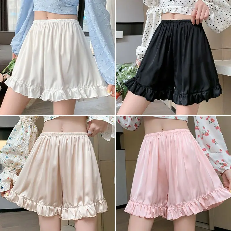 Safety Pants for Women in Summer New Style with Ruffled Edges Loose Fit Large Size Non Curled Edges White Bottom Shorts