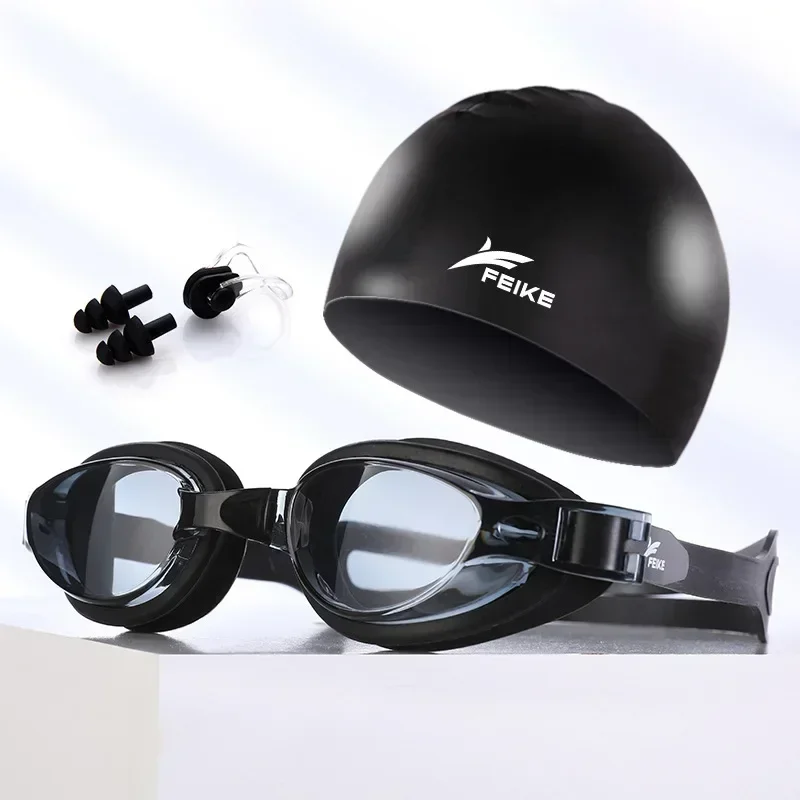 Myopia Swimming Goggles Swim Cap Swimming Glasses Anti-fog Waterproof Cap Waterproof Sleeve Nose Clip Earplugs Set