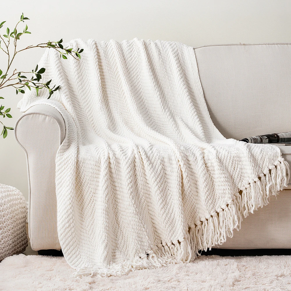 Hand Knitted Thickened Blanket Knitted Throw Blanket Soft Warm Decorative Sofa Bedspread Christmas Home Decor