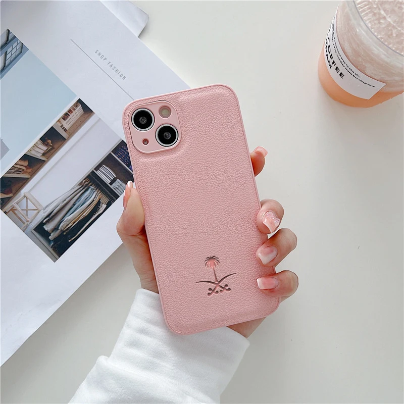 thumbnail image 1 of Funda de cuero para iPhone 16 15 14 13 12 11 Pro Max Mini 7 8 Plus X Xs Xr Max Funda de teléfono de lujo Arabia Saudita Funda de árbol de coco, 1 of 5