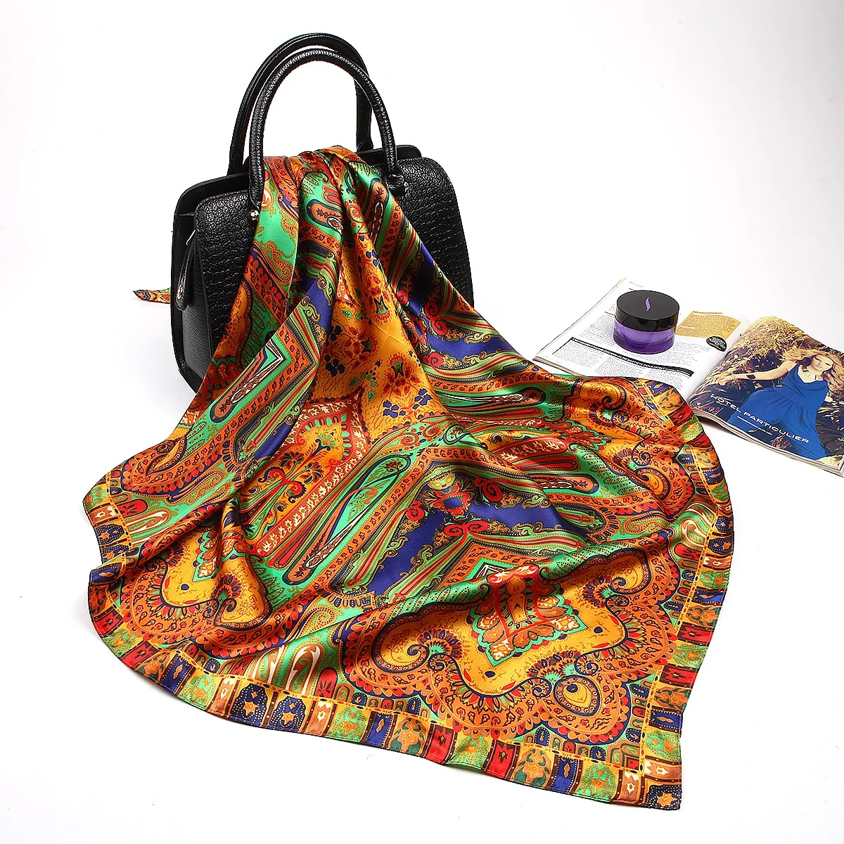 Fashion Silk Satin Hijab Scarf For Women Printed Kerchief Hair Scarfs Female 90cm*90cm Square Shawl Wraps Neck Scarfs For Ladies 2