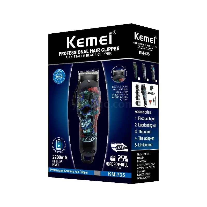 Kemei Cordless hair clipper professional hair trimmer men electric powerful beard hair cutting machine lithium battery 100v-240v