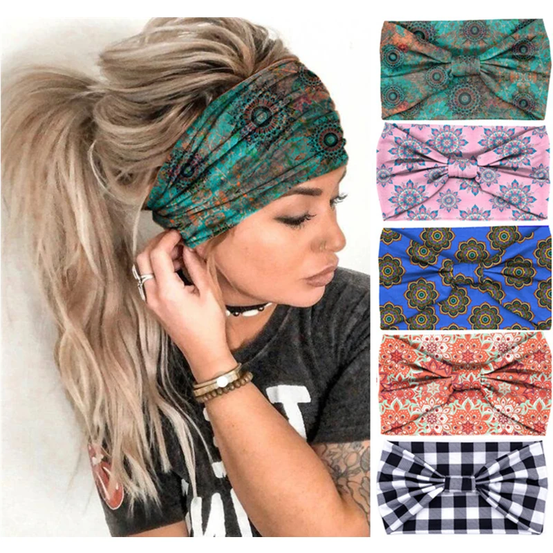 Wholesale 90PCS Bohemia Headpiece Stretch Turban Hair Accessories Headwear Yoga Run Bandage Hair Bands Headbands Wide Headwrap