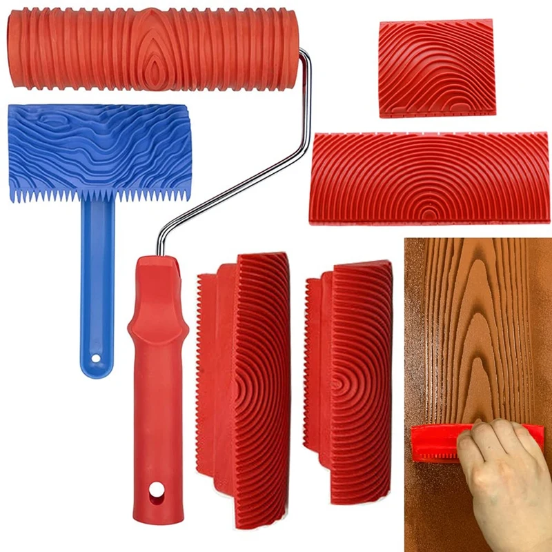 Wood Grain Tool Set, 6Pcs 7 Inch Graining Painting Tool Wood Texture Paint Roller Wood Pattern Tools For Wall Room Art wood roller texture tool grain graining painting pattern effect set embossing knurling kit stone brick stamp concrete rubber it