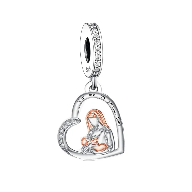 Fit Original Pan Charm Bracelet 100% 925 Silver Mother Son Hold Hands Walk Together Bead For Making Mother's Day Berloque DIY 5