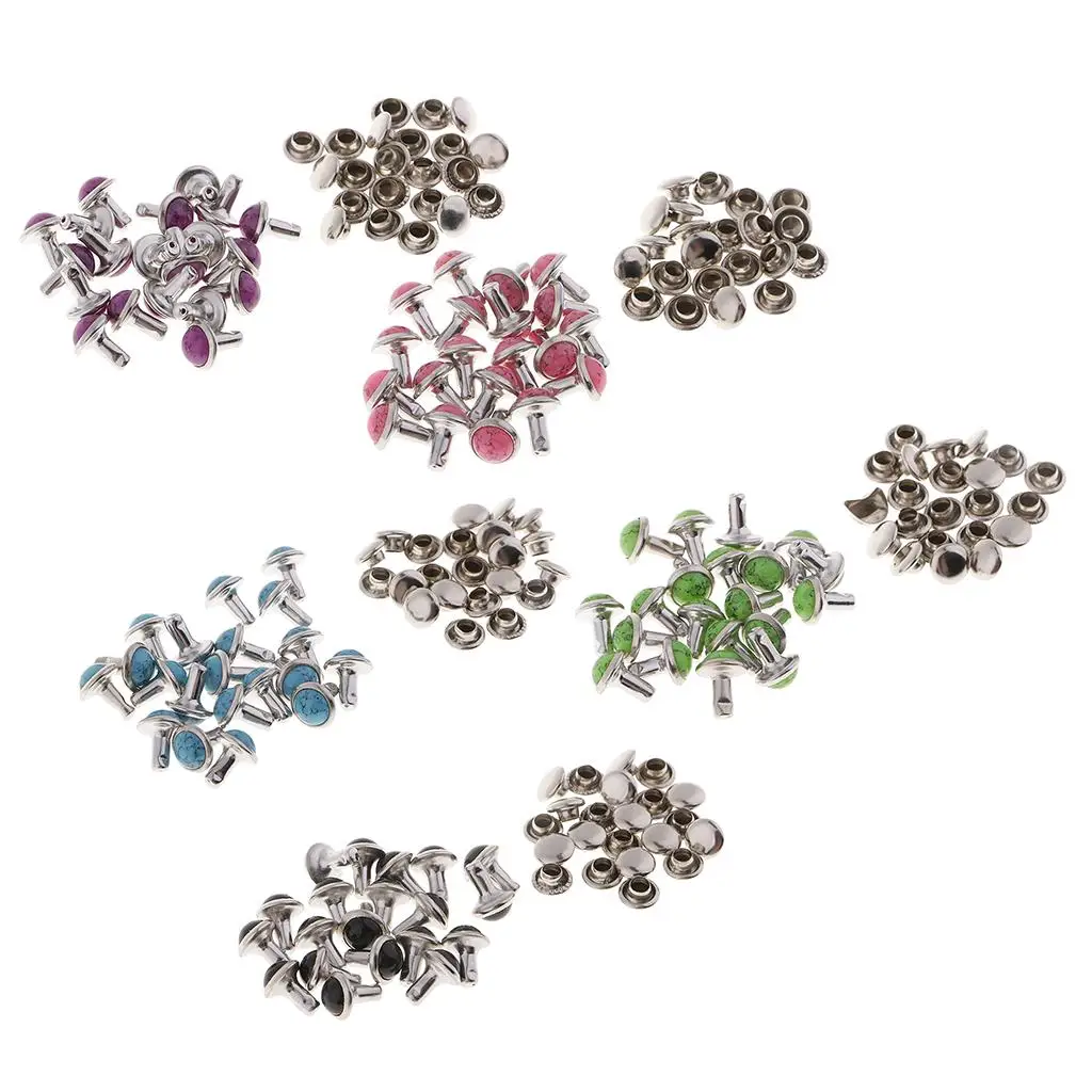 20 Set Leather Craft Decorative Turquoise Rivets Studs Buttons Dia 7mm