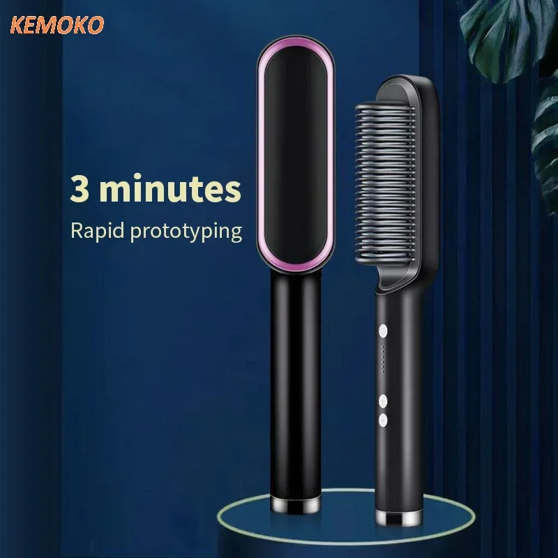 Mini Hair Straightener Brush Hot Air Comb Customized Hair Brush Professional Negative Ion Straightener Comb Hair Styling Tools