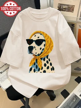 2026 Summer Retro Women's Dalmatian Print T-Shirt Unisex Cotton and Breathable Short Sleeve Oversized Loose Casual 1