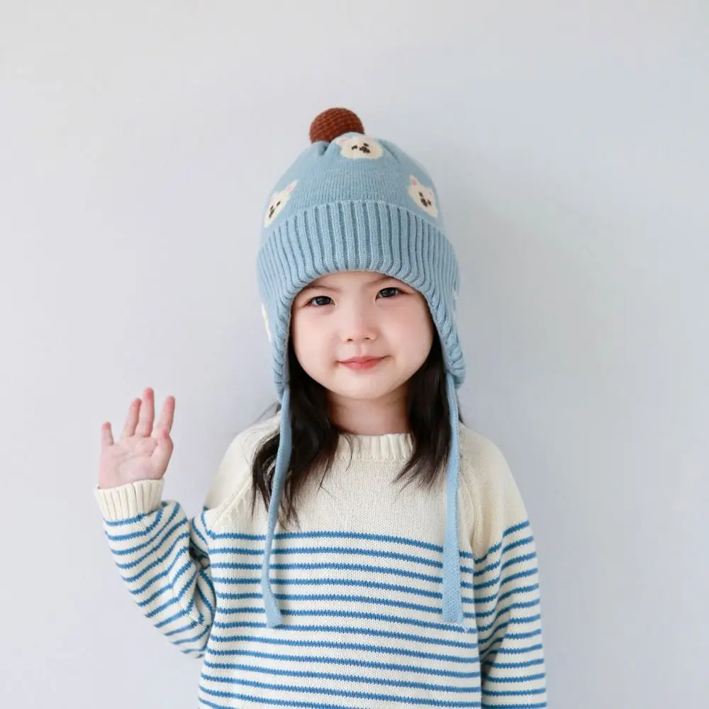 Fleece Lining Winter Baby Crochet Hat Windproof Soft Toddler's Plush Knitted Cap Breathable Thermal Kids Ear Protection Hat