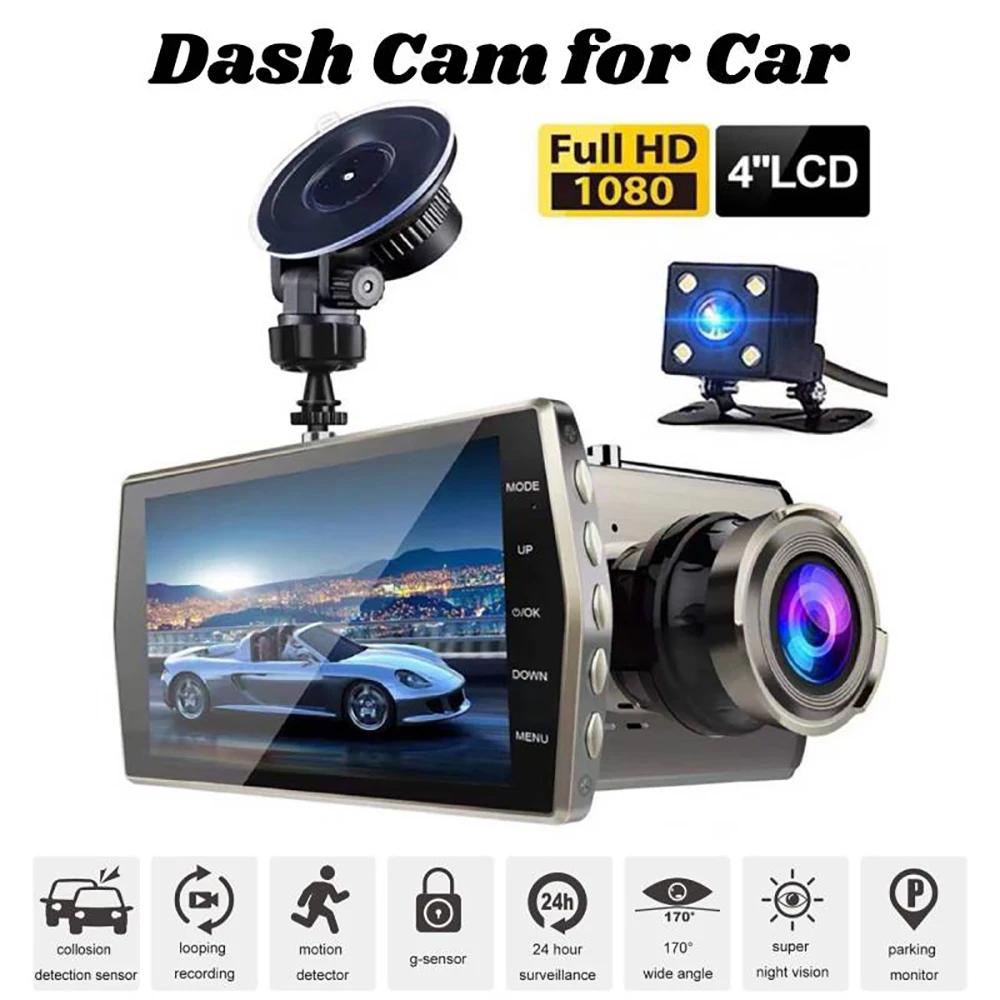 

Car DVR 4.0" Full HD 1080P Dash Cam Rear Camera View Vehicle Video Recorder Night Vision G-sensor DVRs Supports Multi-language