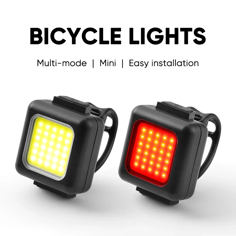 1 Pair Bicycle Front Rear Lights COB High Bright Bike Headlight Taillight USB Re