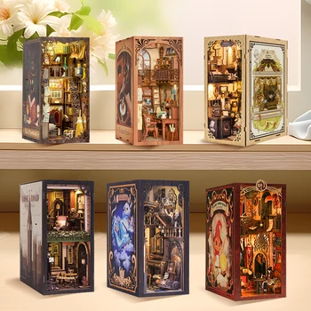 CUTEBEE Wooden Dollhouse Kit Miniature Doll House Kits Booknook Bookshelf Book Nook with Dust Cover Bookends Christmas Gift 1