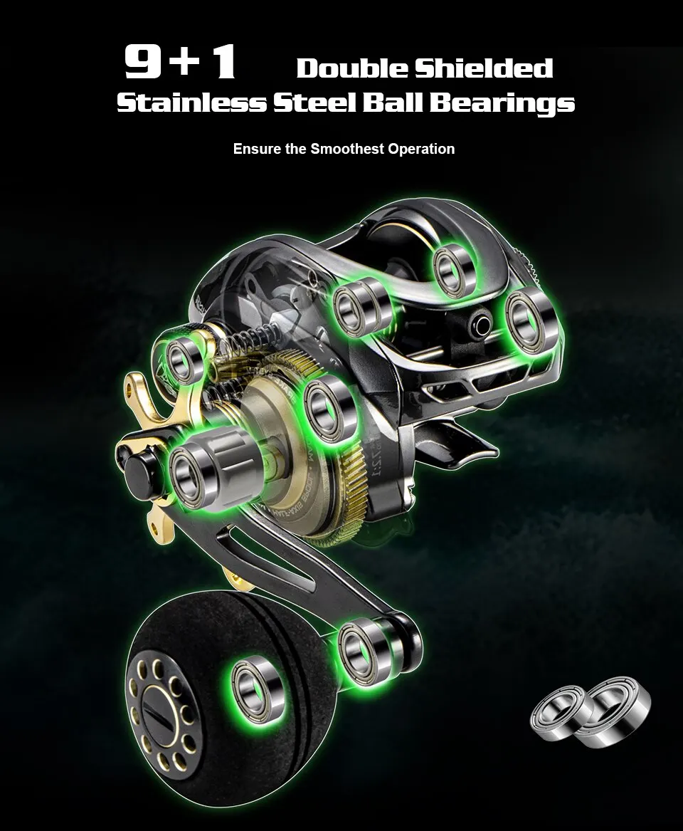 Baitcasting Reel SOLOKING GKA300 Baitcasting Reel 9.5KG Drag 10 Bearing 6.4 Gear Ratio Drag Clicker Single Power Handle