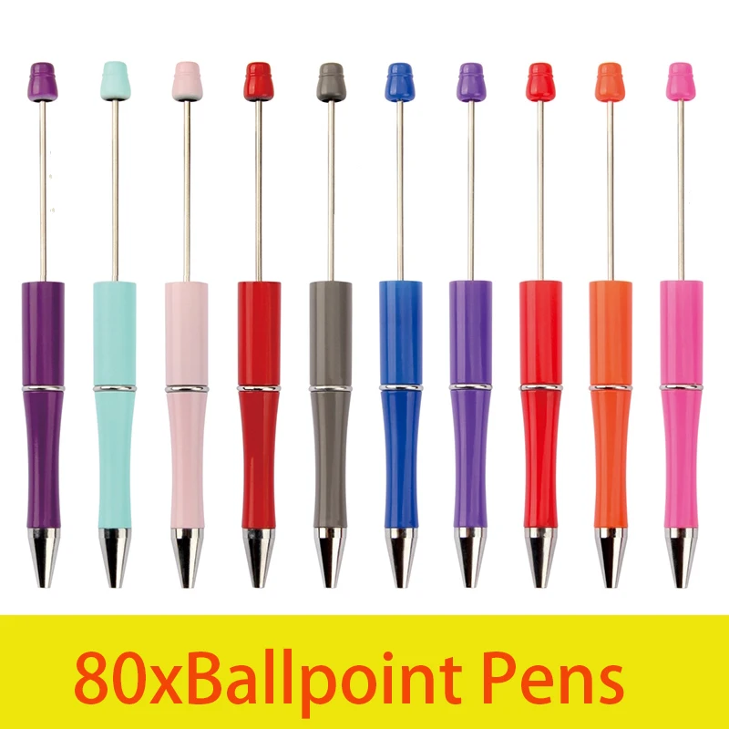 

80pcs Beaded Ballpoint Pens Cute Appearance Detachable Bead Pen Assorted Bead PenS Black Ink Pen School Office Supplies