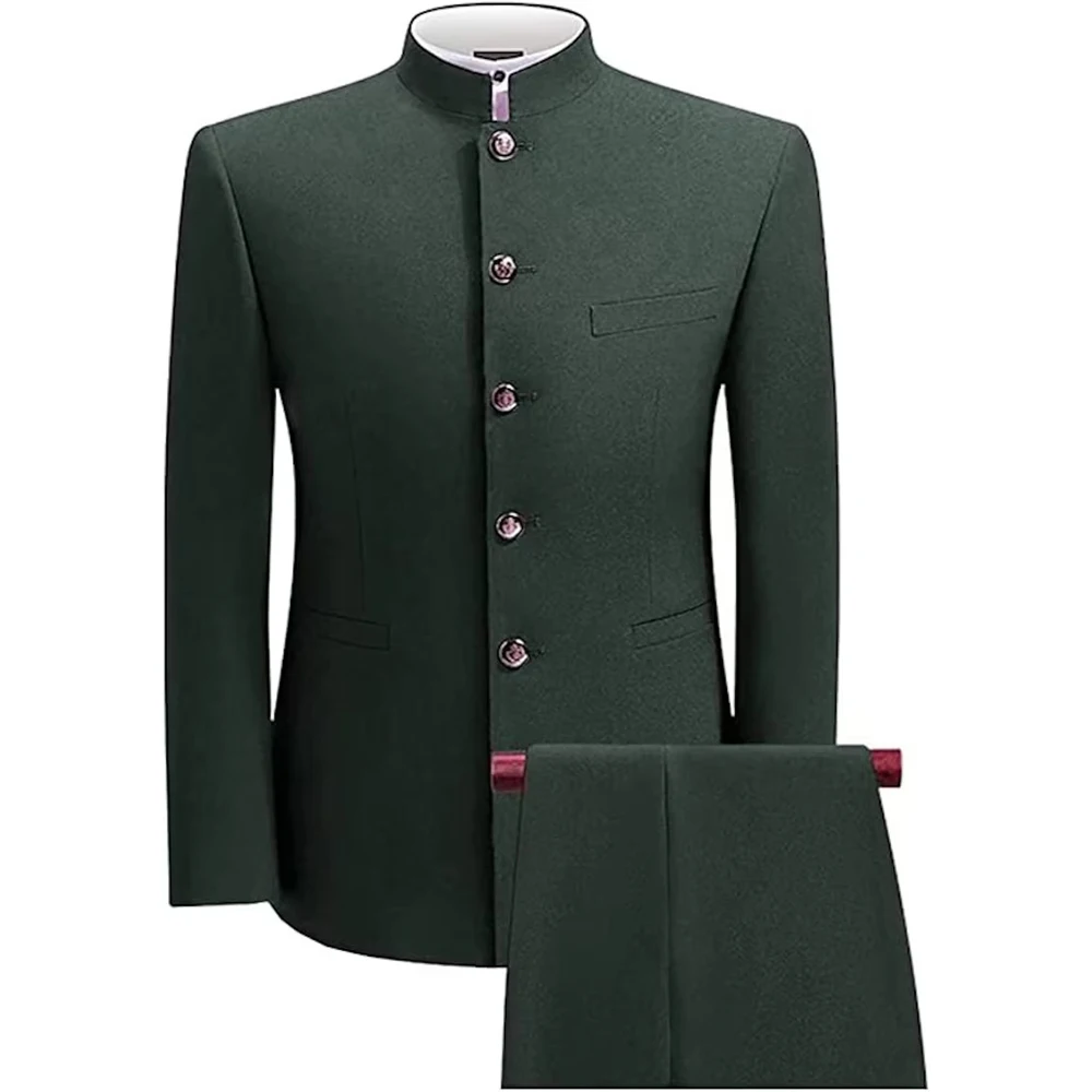 Solid Color Tailor-made Single Breasted Stand Lapel Formal Men's Suits African Male Clothing Formal 2 Piece Jacket Pants Terno