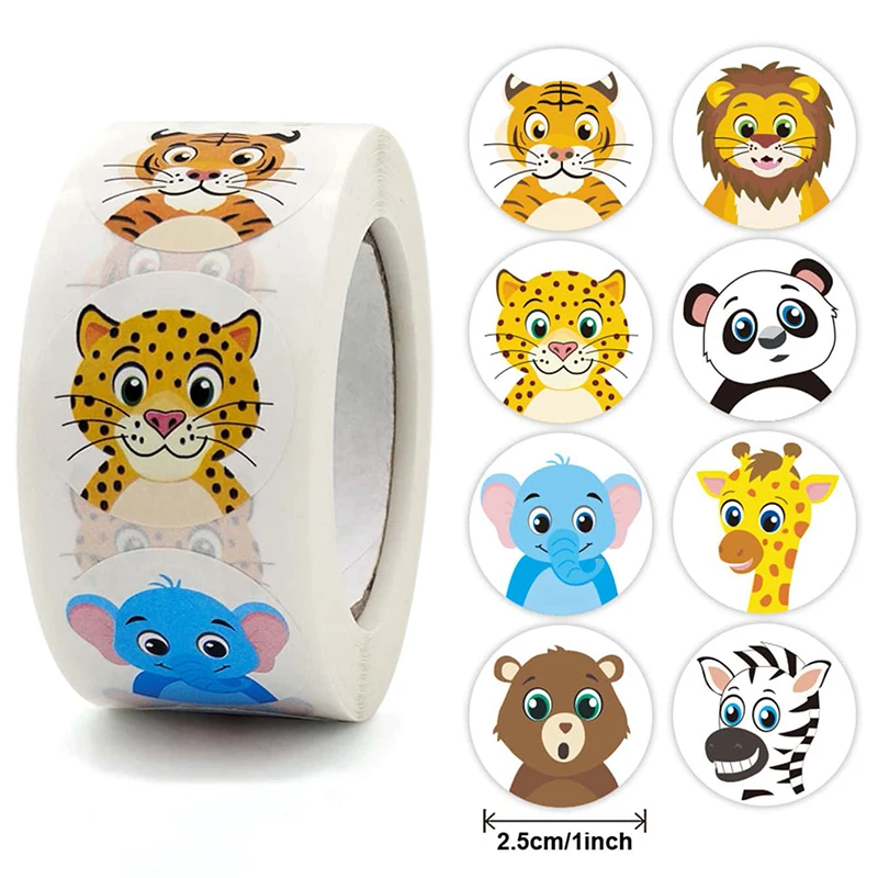 Round Animal Zoo Children Sticker Label Scrapbooking Children Thank You Stickers Tag Gift Sealing Label Decoration 500pcs/roll decorative stickers self adhesive stickers custom stickers stationery stickers paper stickers adhesive stickers decorative labels stickers animal stickers roll packaging stickers cartoon sticker