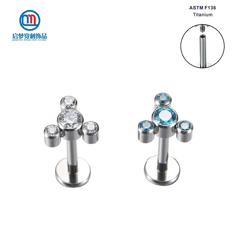 ASTM F136 Titanium CZ Set with 4 Zircon Stones Cluster Top Labret Ear