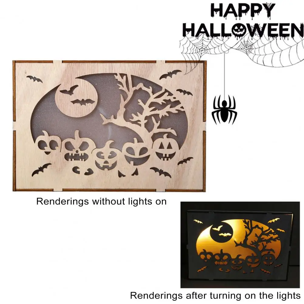 

Compact Halloween Light Mantelpiece Halloween Decoration Enchanting Halloween Wooden Light Ornament Hollow Pumpkin Bat Withered