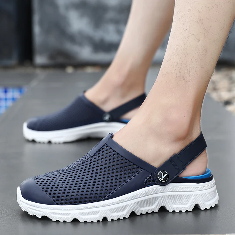 

Men Women Summer Sandal 2022 Mesh Mules Breathable Padded Beach Flip Flops Shoes Solid Flat Bath Slippers Outside Mens Slippers