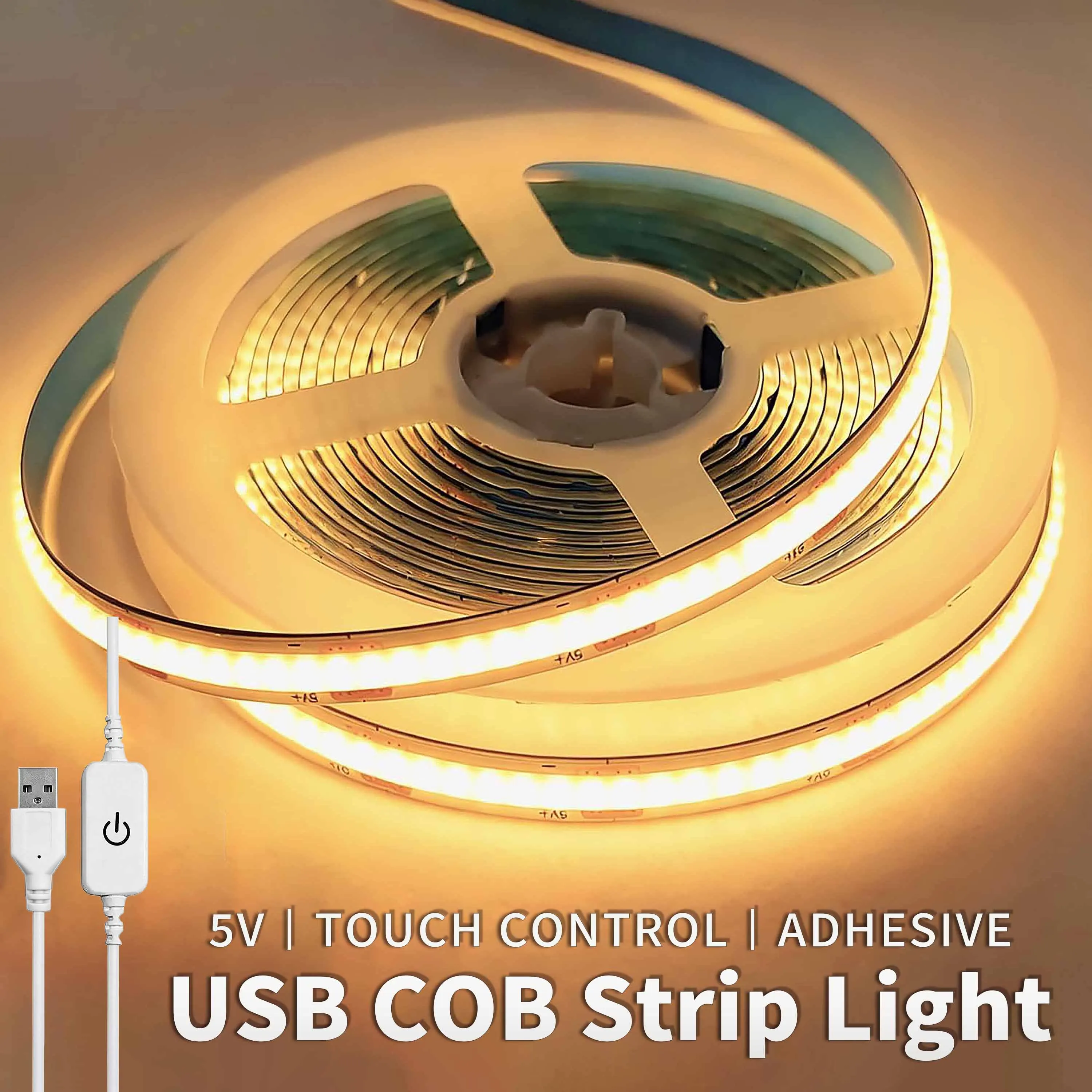 Warm White LED Flexible Light Strip with Touch Control - High Brightness COB 320 LEDs (Available in 1m, 3m, 5m)